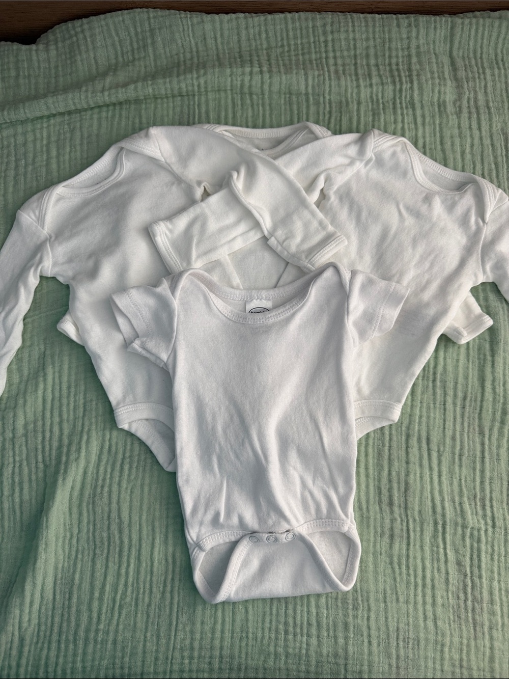 Classic White Cotton Baby One-Piece Bodysuits - 3 long sleeve and 1 short sleeve
